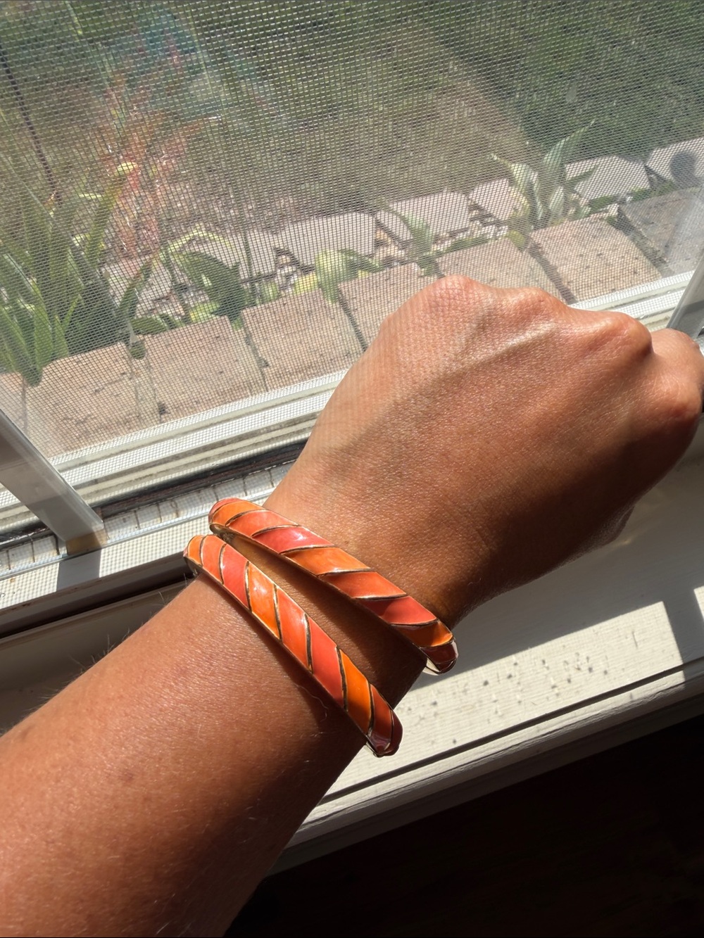 Vintage Orange Enamel Hinged Bangle Bracelet